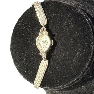 Vintage 10K WG Stainless Steel Watch with Diamond Accents